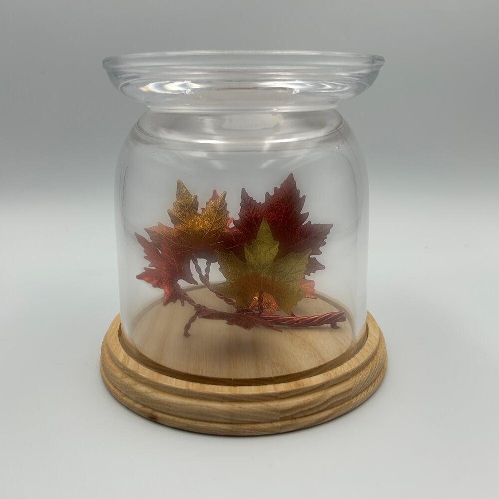 Bath & Body Works Orange Gold Maple Leaves Cloche Pedestal 3-Wick Candle Holder